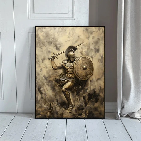 5 Cuadros Espartanos Guerrero Estilo Decoración Realista