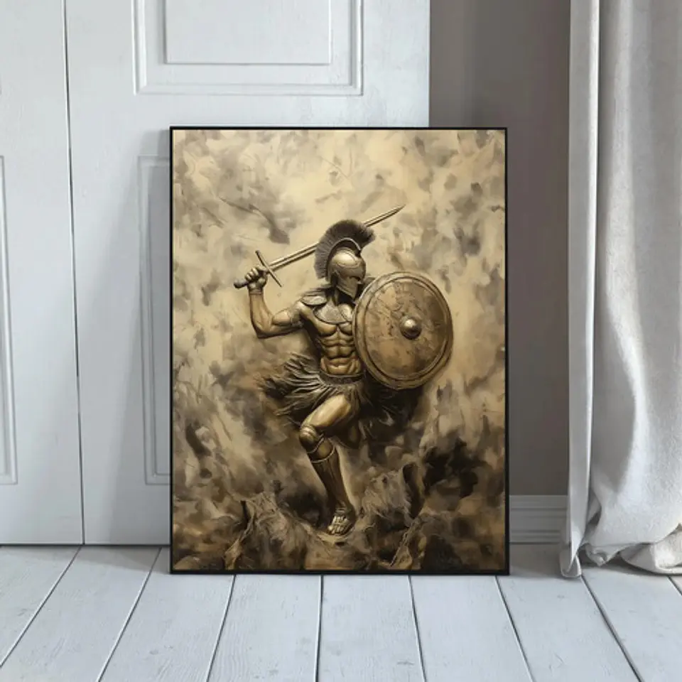 5 Cuadros Espartanos Guerrero Estilo Decoración Realista 2