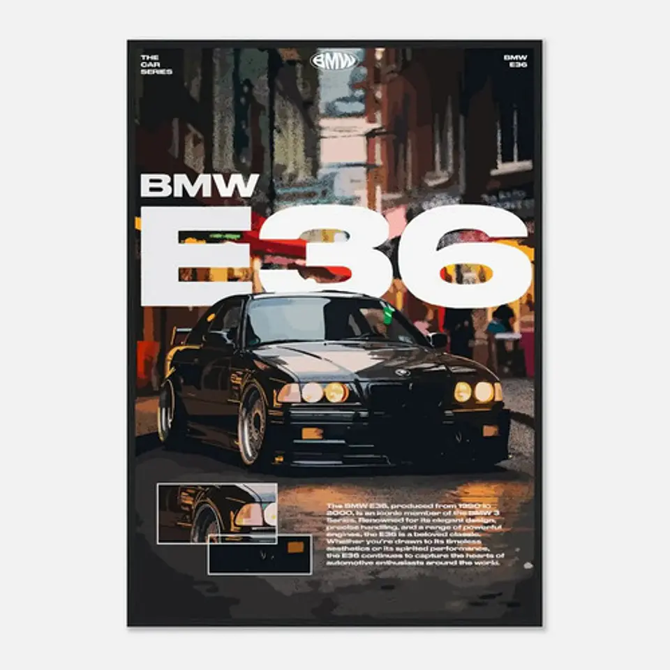 Cuadro Auto Bmw E36 Negro Deportivo + Marco 2