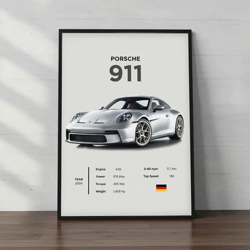Cuadro Auto Porsche 911 Gris: Icónico Deportivo + Marco 1