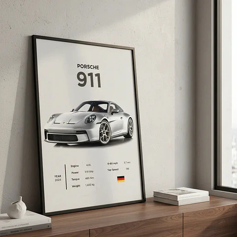 Cuadro Auto Porsche 911 Gris: Icónico Deportivo + Marco