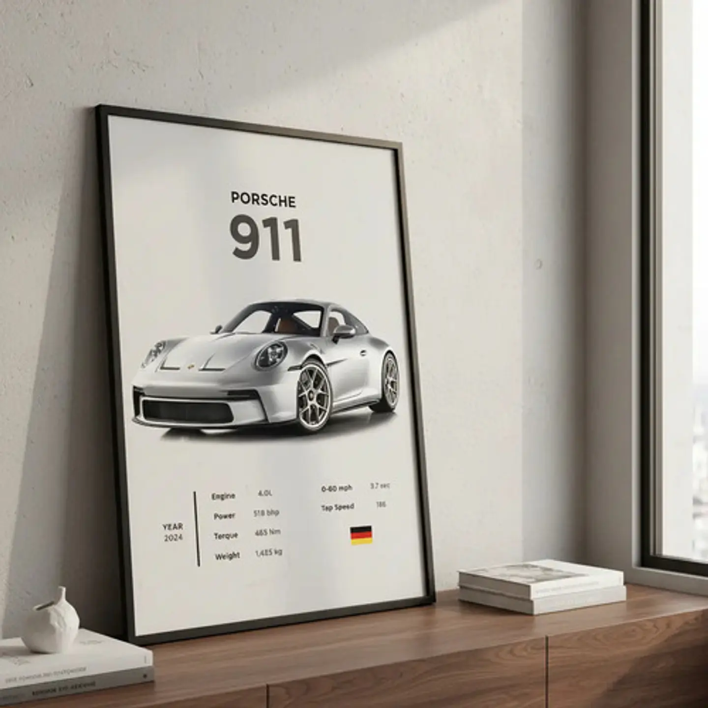 Cuadro Auto Porsche 911 Gris: Icónico Deportivo + Marco 2
