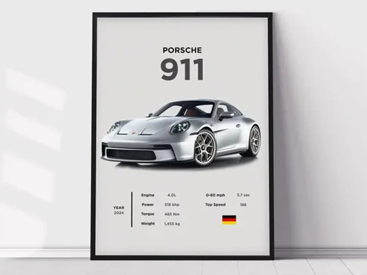 Cuadro Auto Porsche 911 Gris: Icónico Deportivo + Marco 3