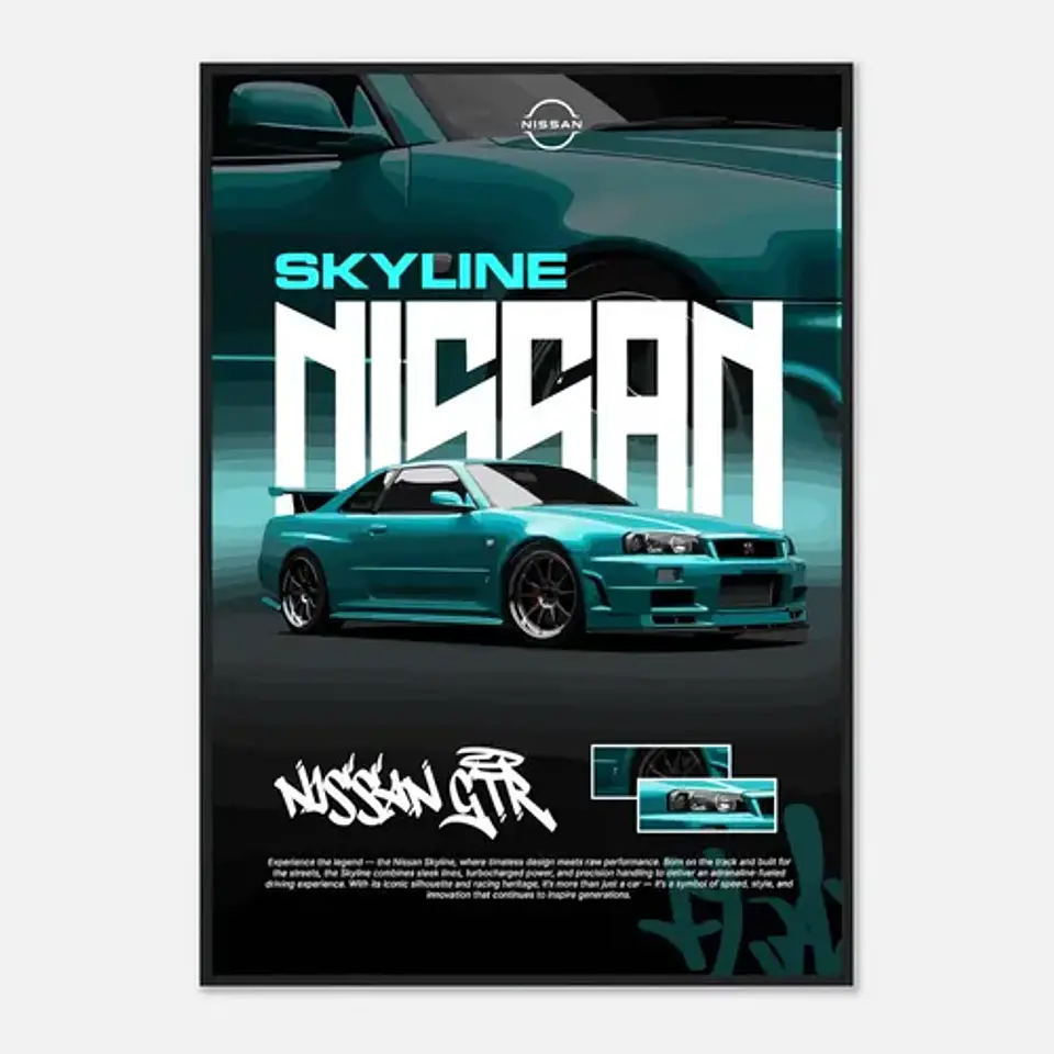 Cuadro Nissan Skyline Gtr R34 Tiffani Deportivo + Marco 2