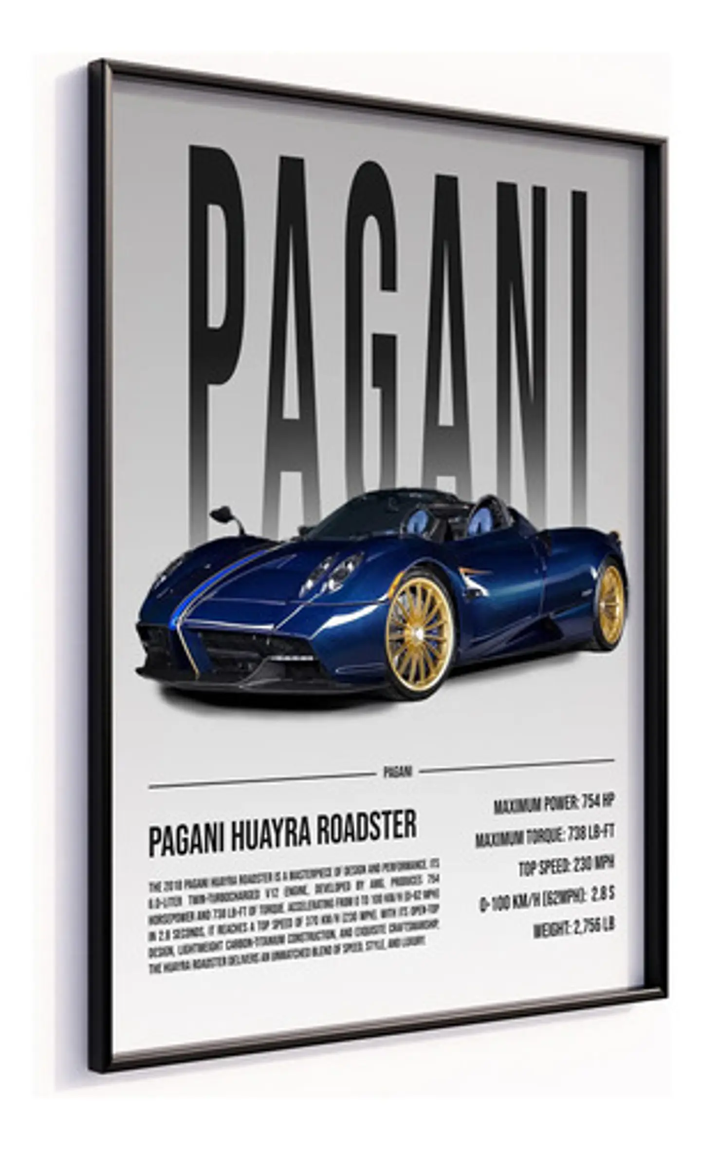 Cuadro Auto Pagani Huayra Roadster Deportivo + Marco 3