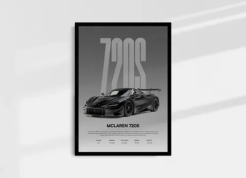 Cuadro Auto Mclaren 720s Negro Sport + Marco