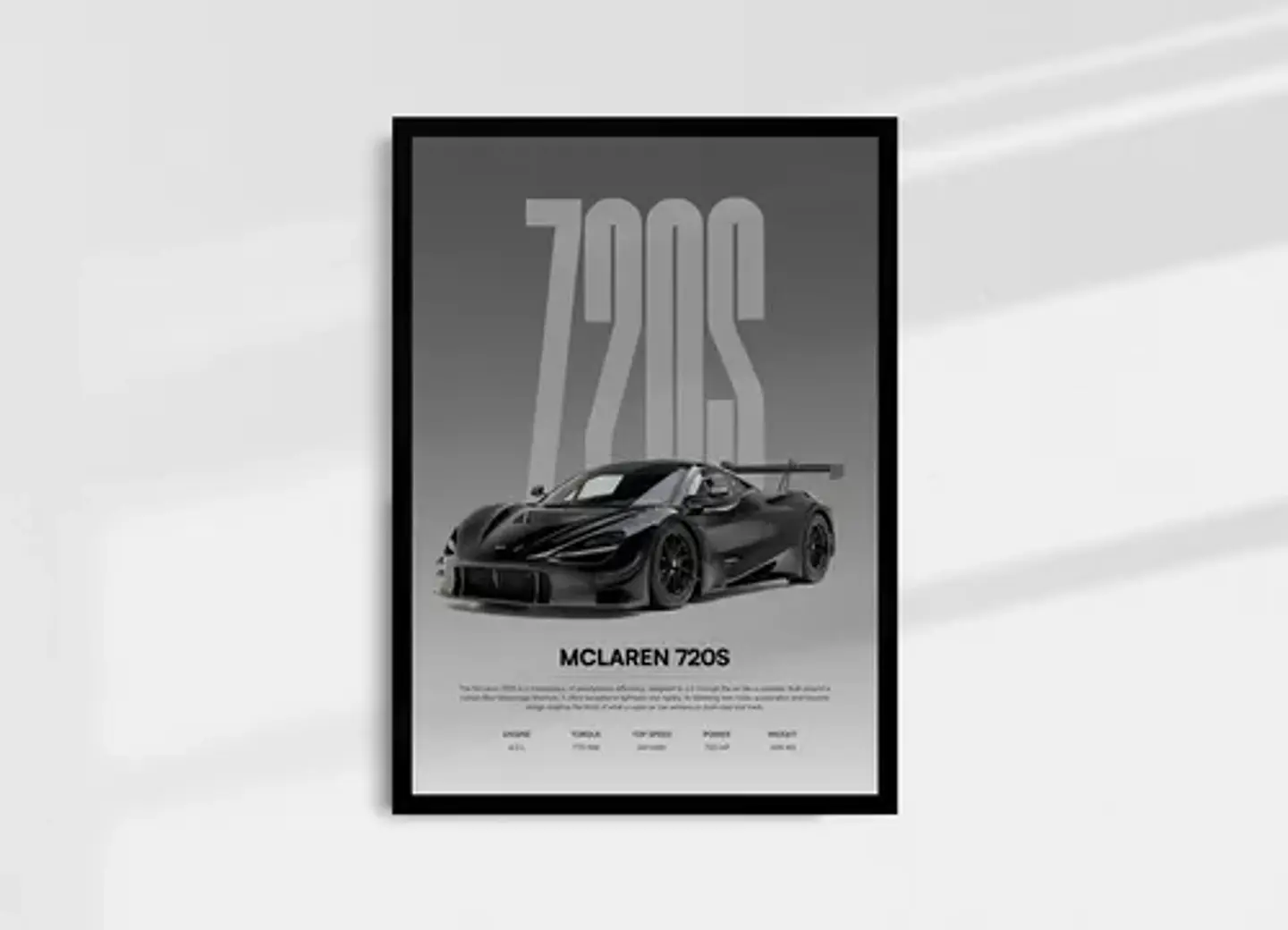 Cuadro Auto Mclaren 720s Negro Sport + Marco 1