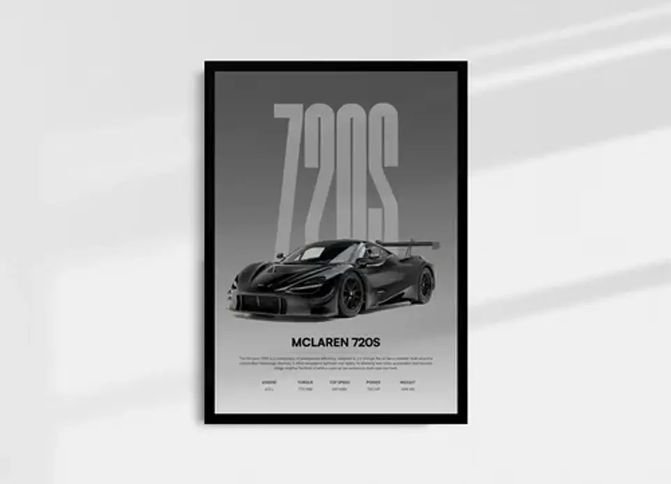 Cuadro Auto Mclaren 720s Negro Sport + Marco 1