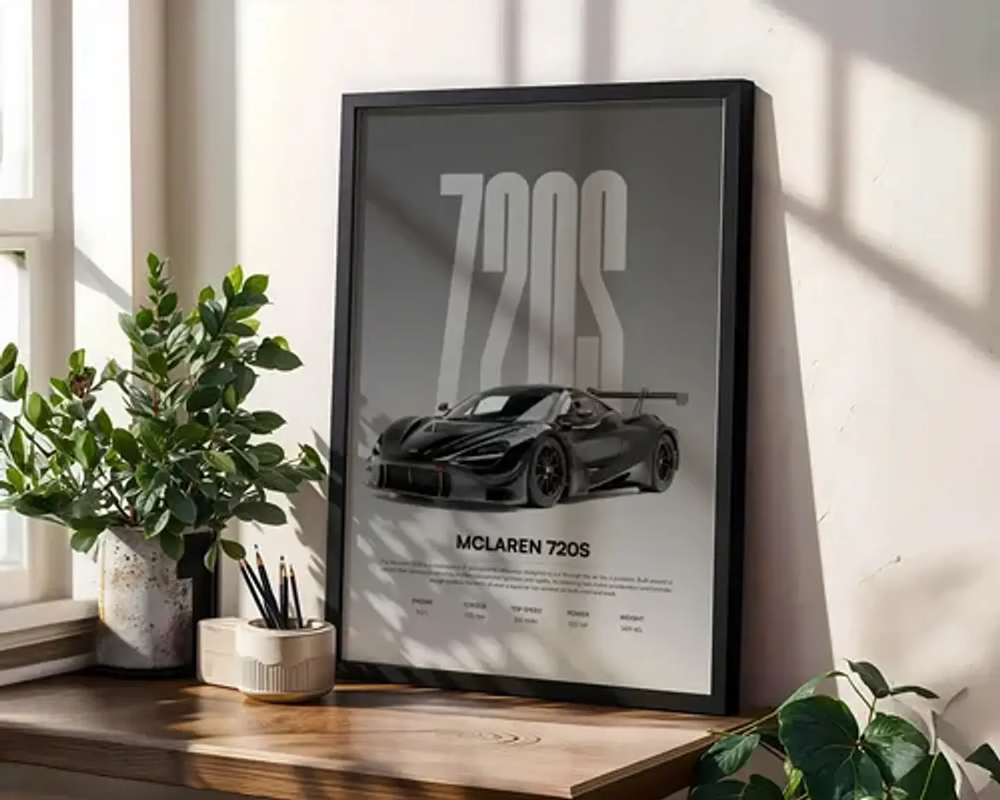 Cuadro Auto Mclaren 720s Negro Sport + Marco 2