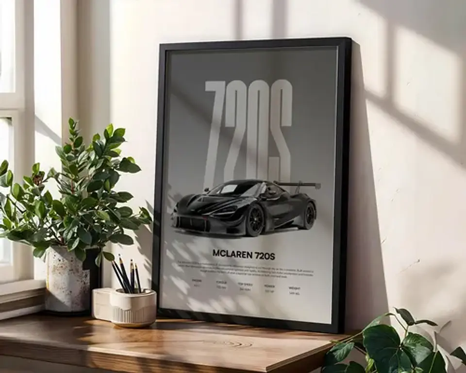 Cuadro Auto Mclaren 720s Negro Sport + Marco 2