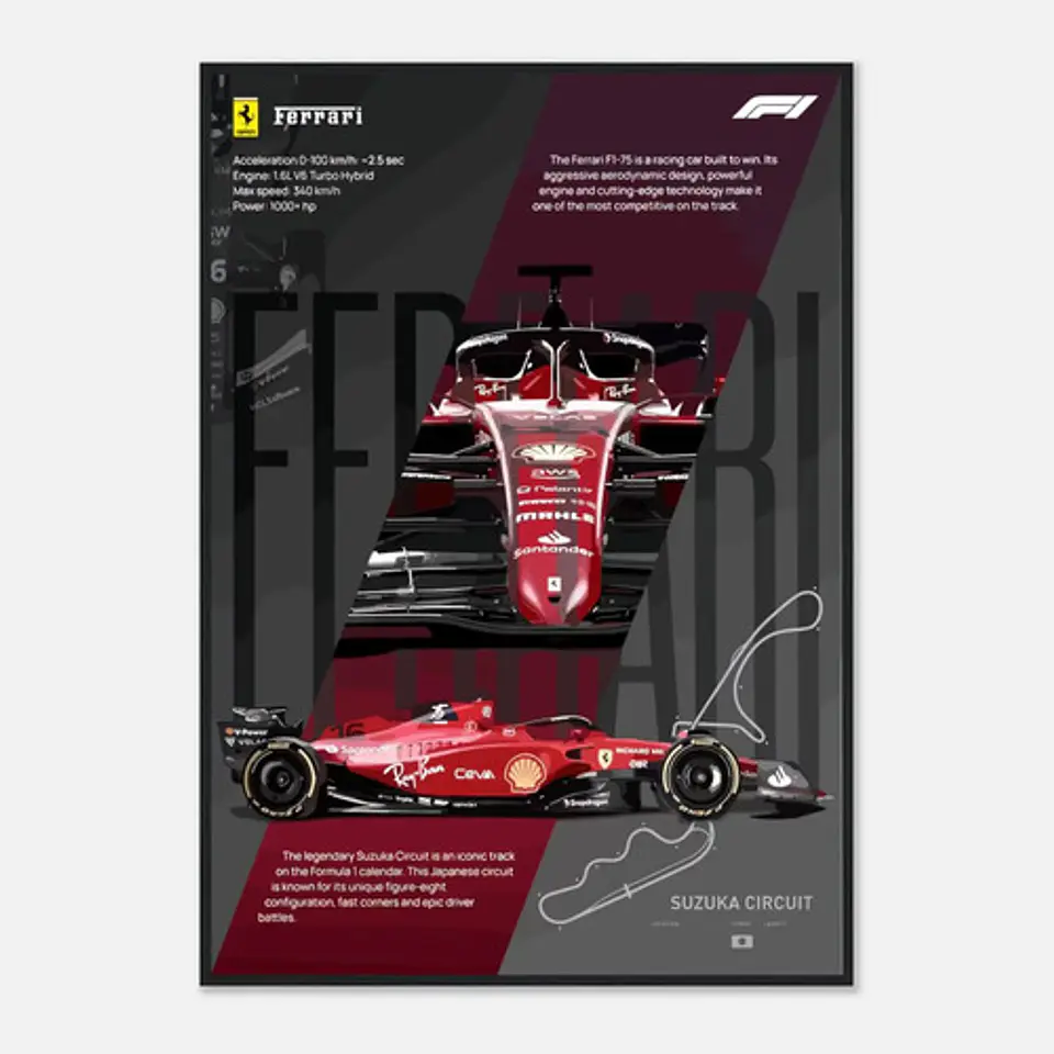 Cuadro Auto Ferrari F1-75 Edicion Especial Deportivo + Marco 2