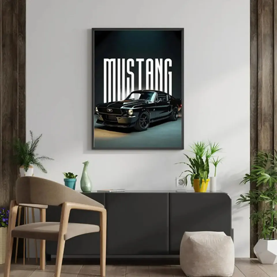 Cuadro Auto Ford Mustang Retro Deportivo + Marco 1