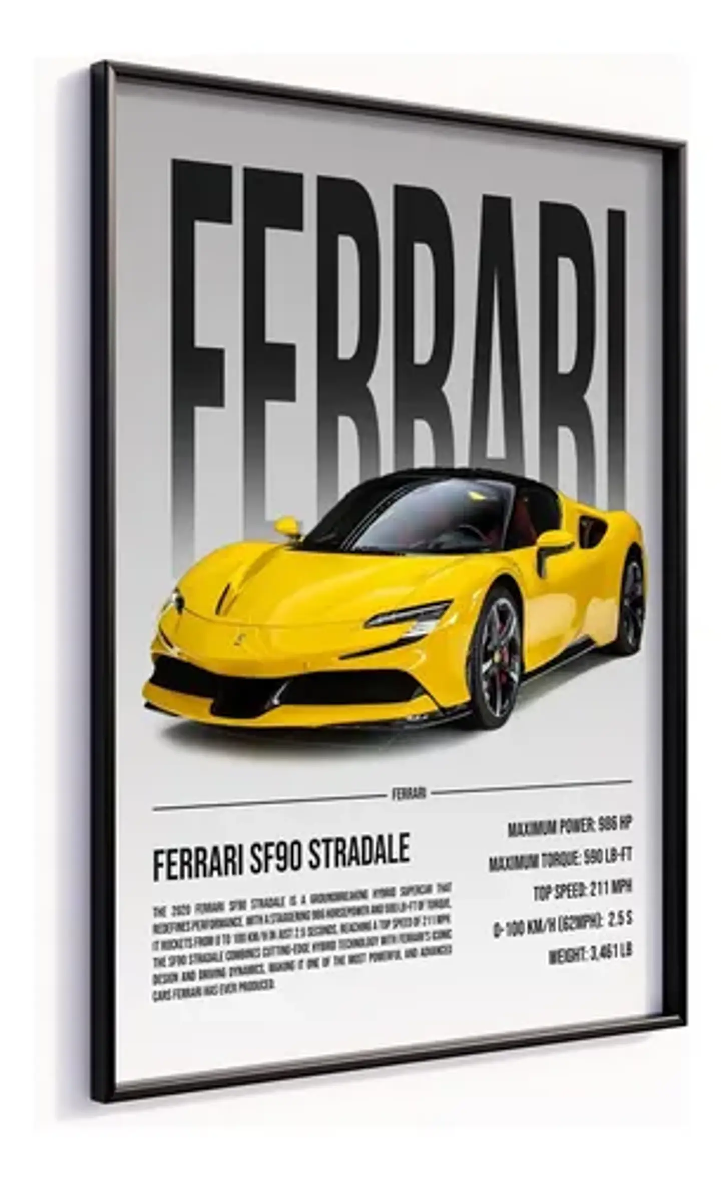 Cuadro Auto Ferrari Sf90 Stradale Amarillo Deportivo + Marco 4
