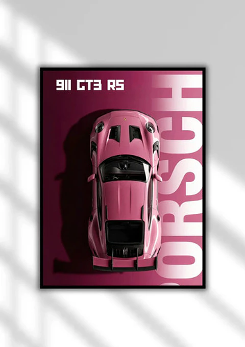 Cuadro Auto Porsche 911 Gt3 Rs Rosa Deportivo + Marco