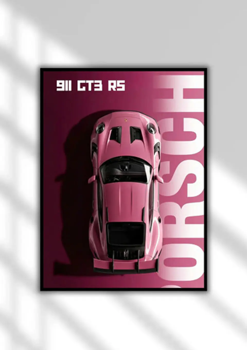 Cuadro Auto Porsche 911 Gt3 Rs Rosa Deportivo + Marco 1