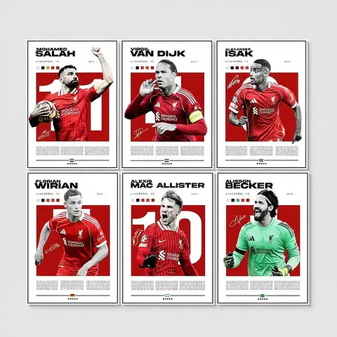 6 Cuadros De Futbol Liverpool Van Dijck, Becker, Salah, Isak