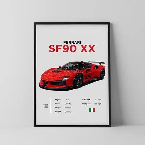 Cuadro Auto Ferrari Sf90 Xx Deportivo + Marco