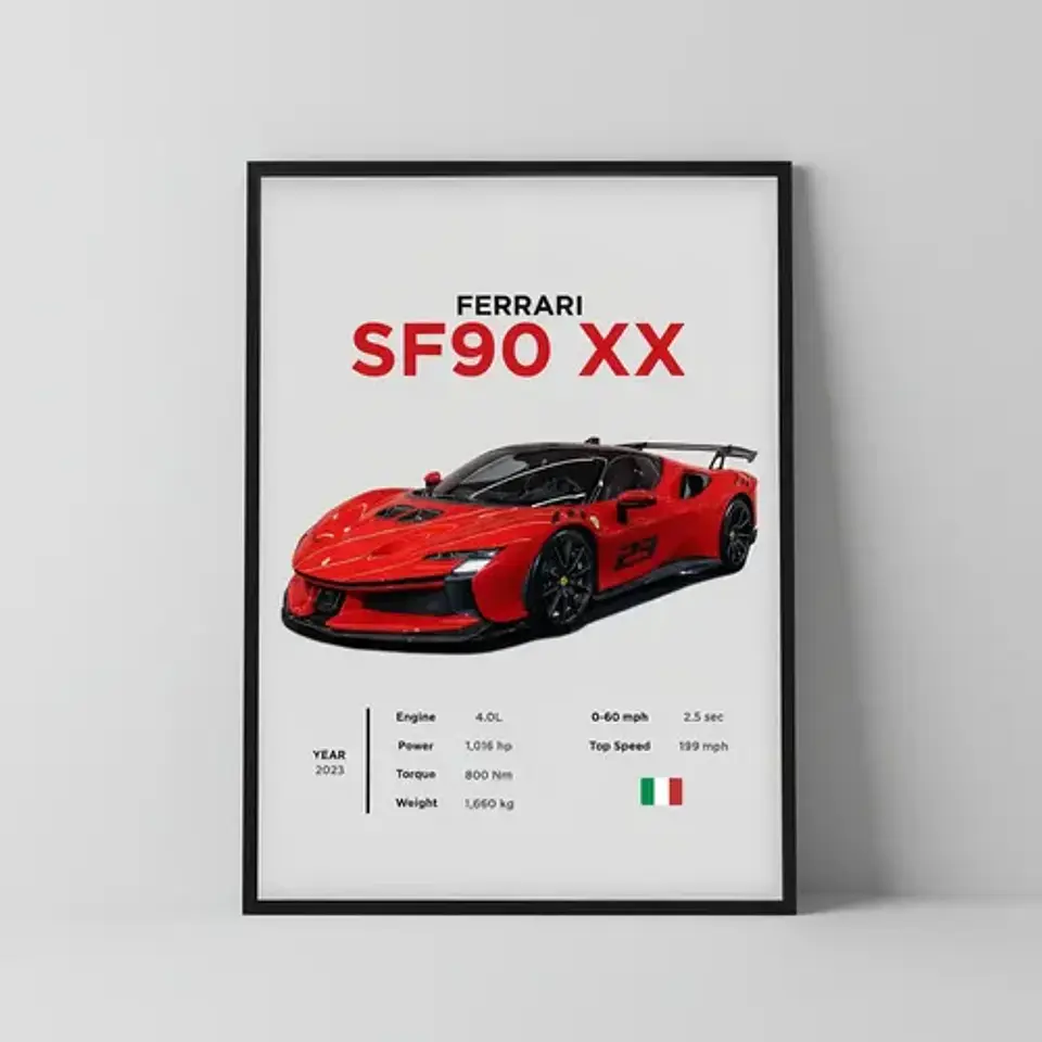Cuadro Auto Ferrari Sf90 Xx Deportivo + Marco 1