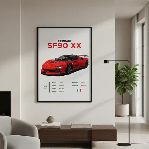 Cuadro Auto Ferrari Sf90 Xx Deportivo + Marco