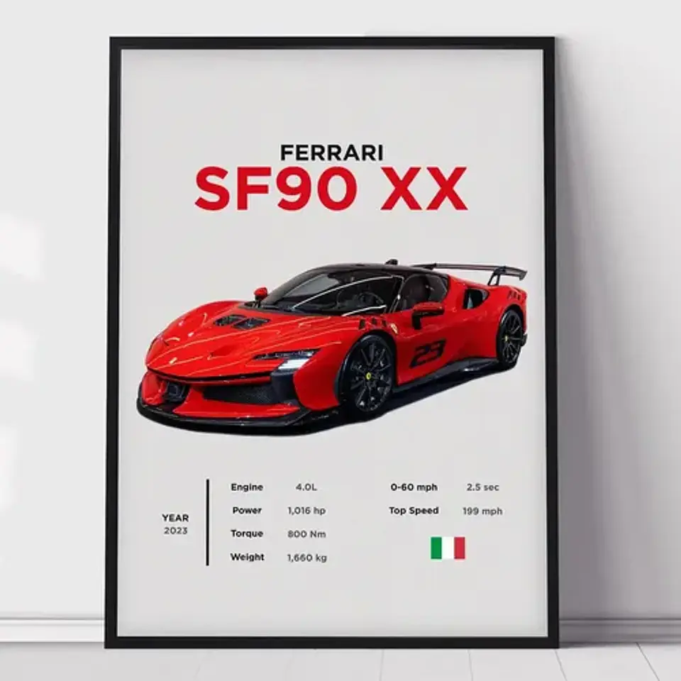 Cuadro Auto Ferrari Sf90 Xx Deportivo + Marco 3