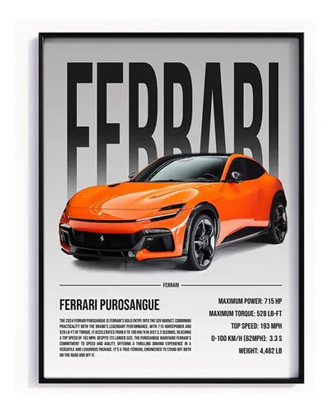 Cuadro Auto Ferrari Purosangue Deportivo + Marco