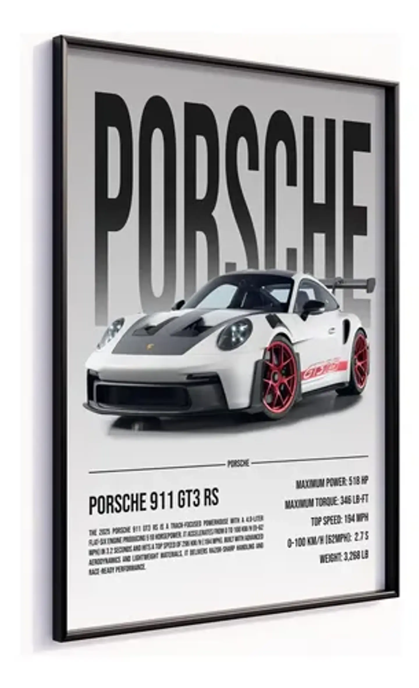 Cuadro Auto Rojo Rines Porsche 911 Gt3 Rs Deportivo + Marco 1