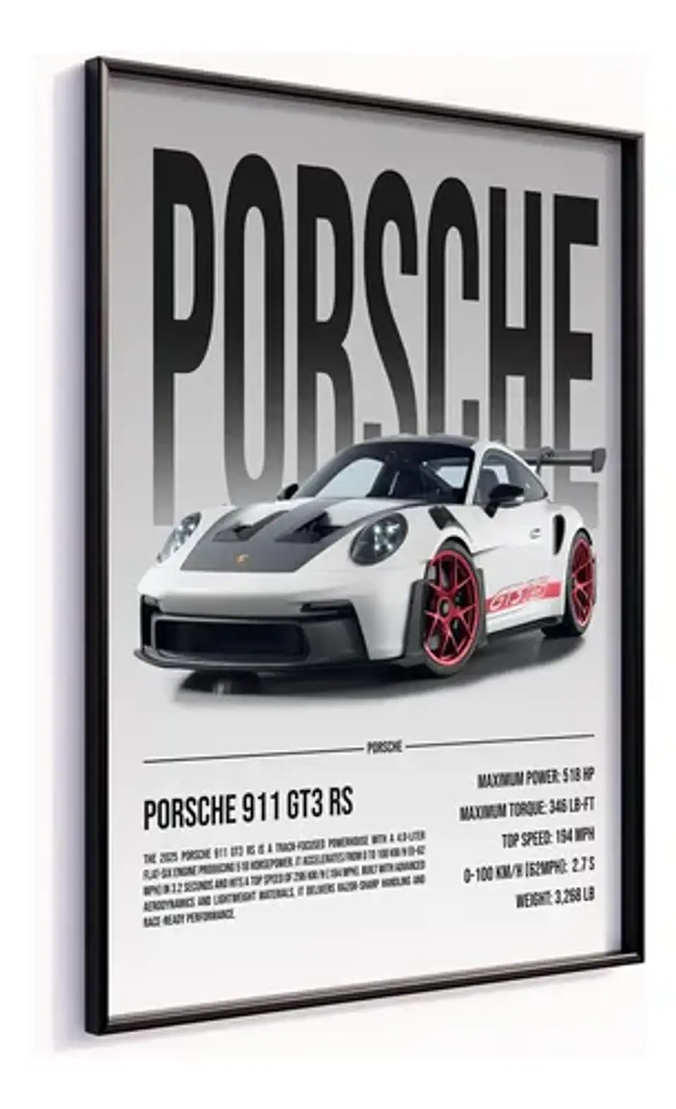 Cuadro Auto Rojo Rines Porsche 911 Gt3 Rs Deportivo + Marco 1