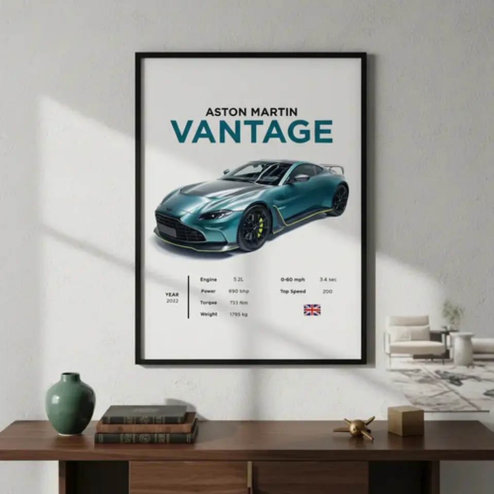 Cuadro Auto Aston Martin Vantage V12 Deportivo + Marco 1