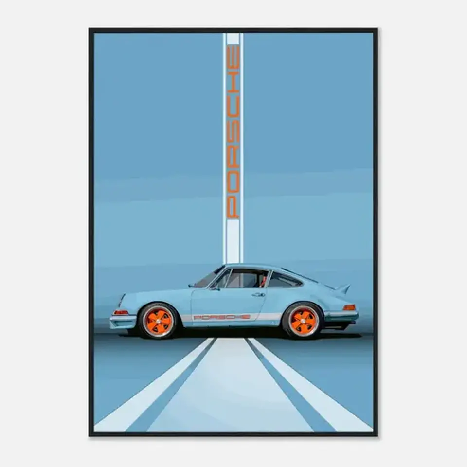 Cuadro Auto Porsche 911 Celeste Deportivo + Marco 2
