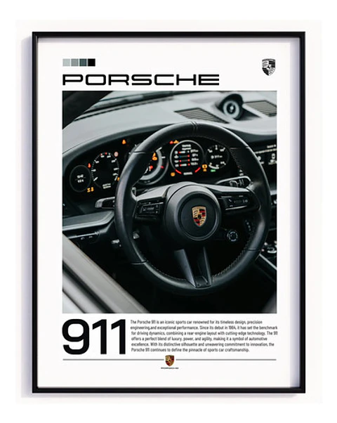 Cuadro Auto Porsche 911 Volante Cabina Deportivo + Marco