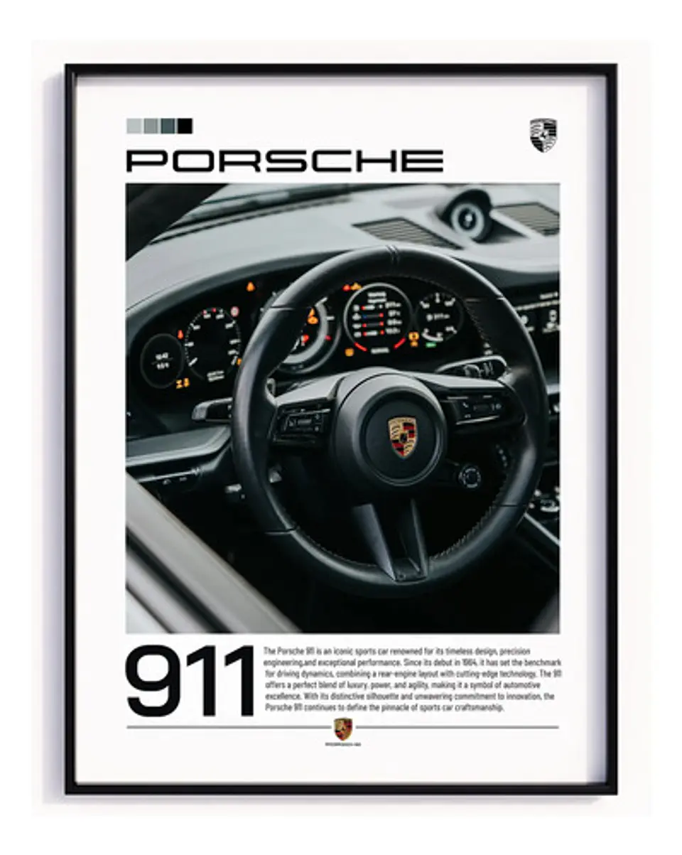 Cuadro Auto Porsche 911 Volante Cabina Deportivo + Marco 1