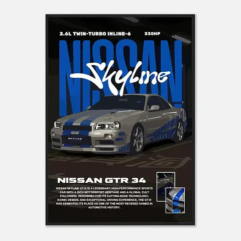 Cuadro Auto Skyline Gtr R34 Especial Deportivo + Marco