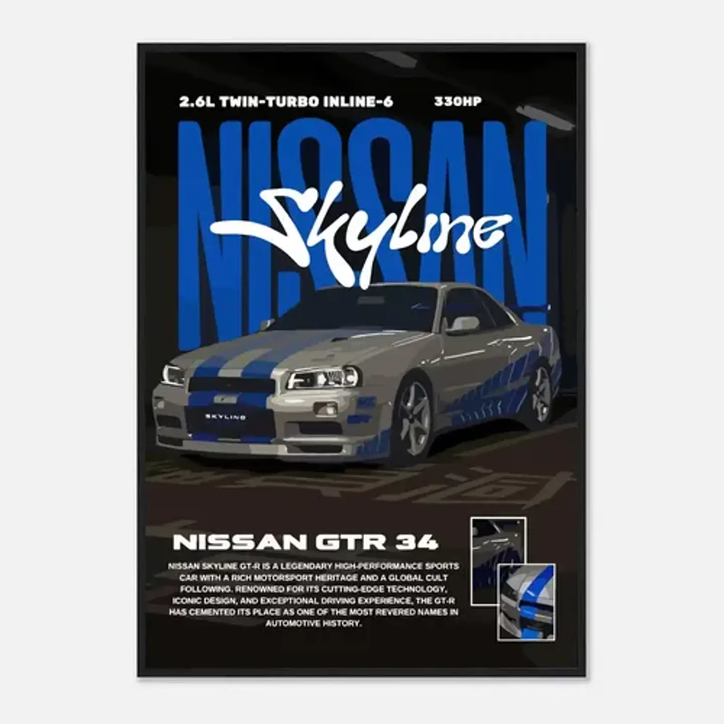 Cuadro Auto Skyline Gtr R34 Especial Deportivo + Marco 2