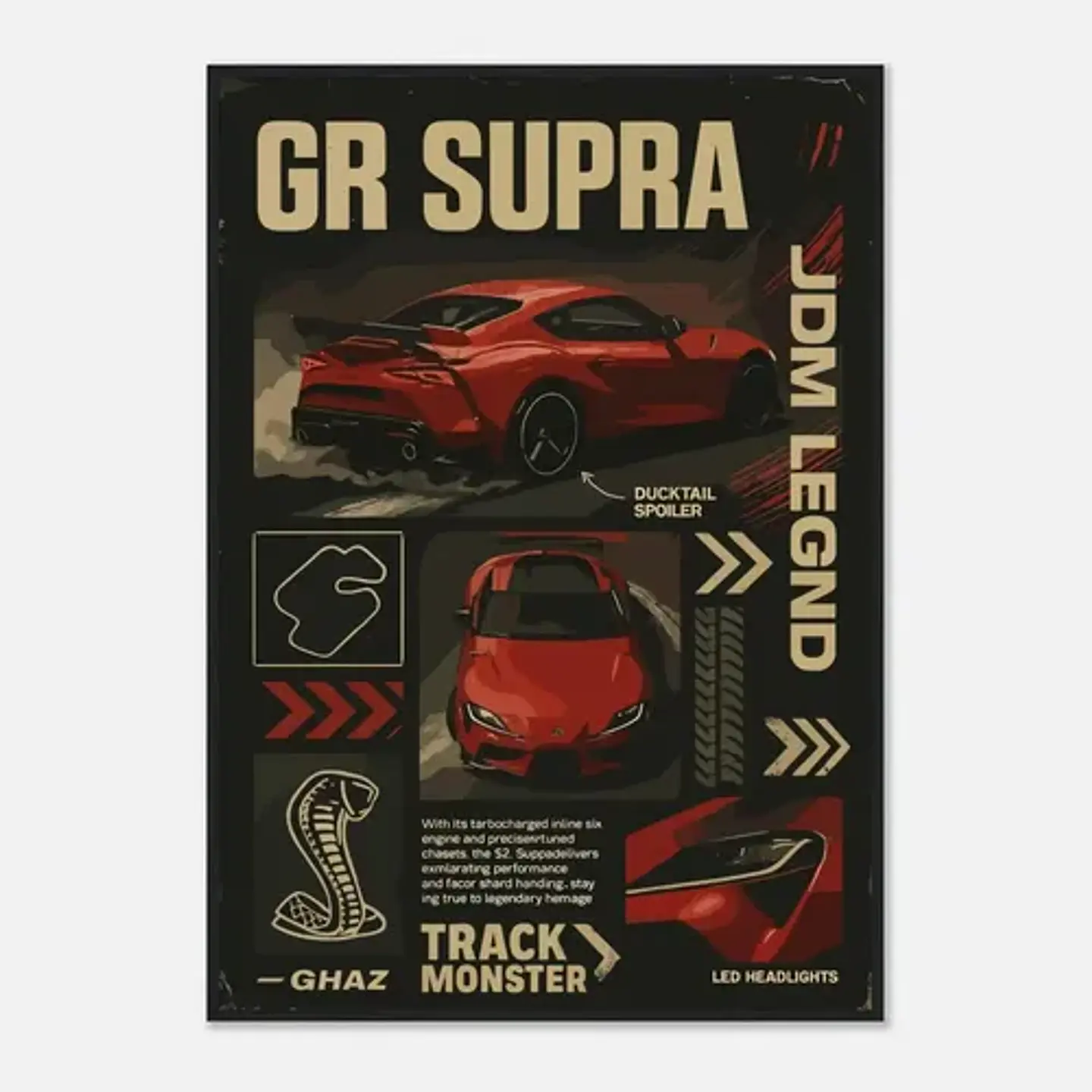 Cuadro Auto Toyota Supra Gr Rojo Deportivo + Marco 2