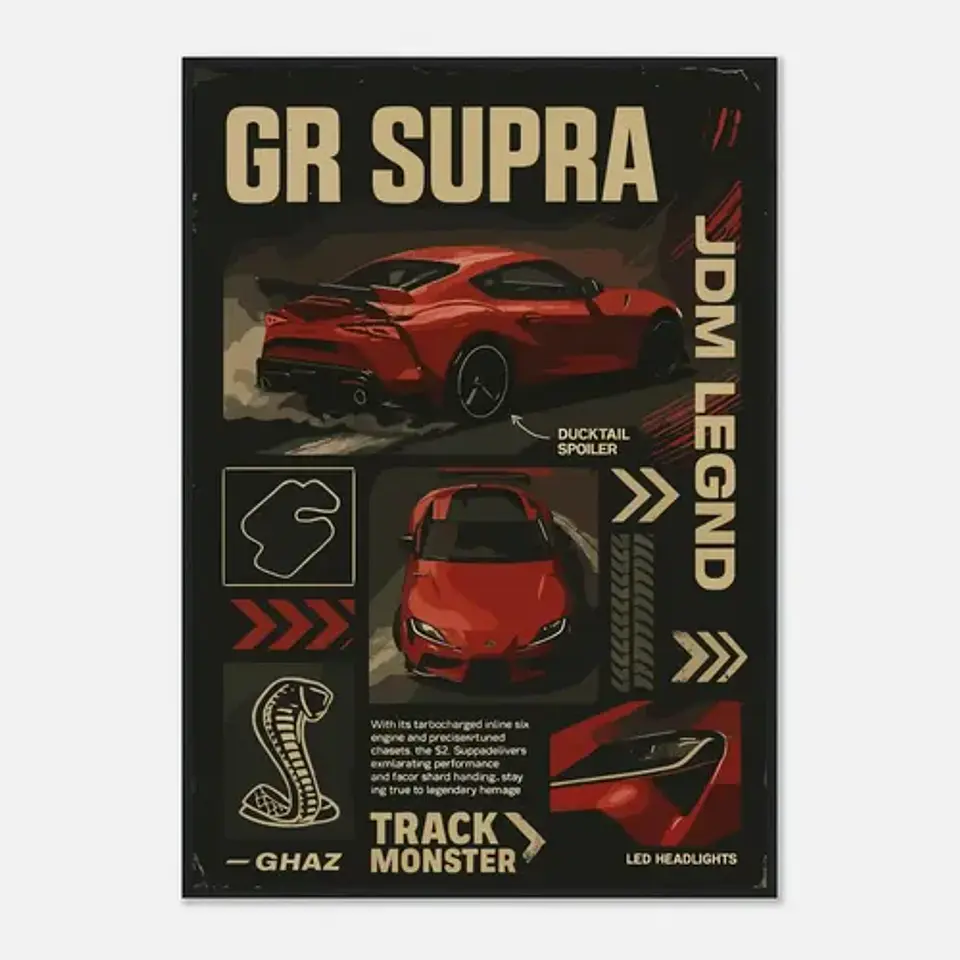 Cuadro Auto Toyota Supra Gr Rojo Deportivo + Marco 2
