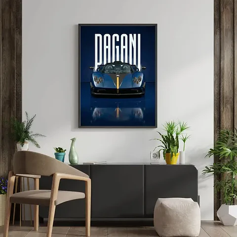 Cuadro Auto Pagani Zonda Azul Deportivo + Marco