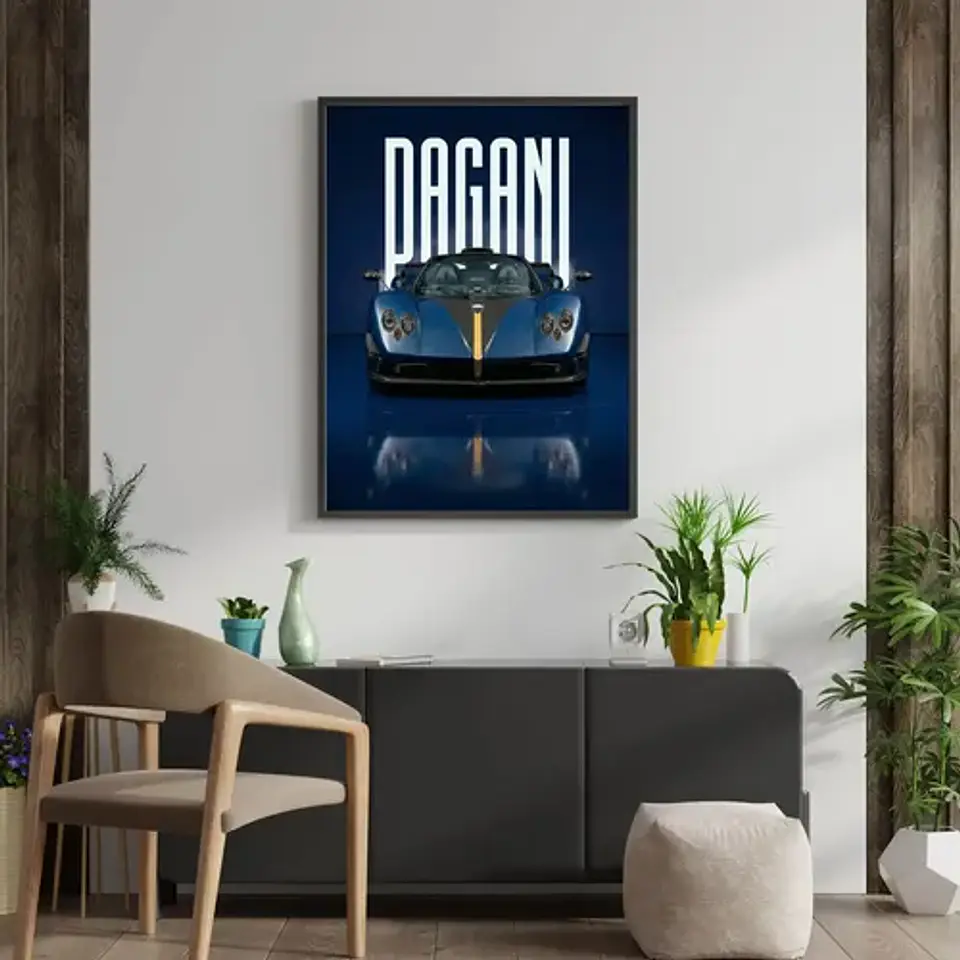 Cuadro Auto Pagani Zonda Azul Deportivo + Marco 2