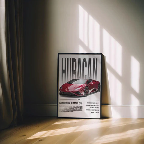 Cuadro Auto Lamborghini Huracán Evo Spyder Tinto + Marco