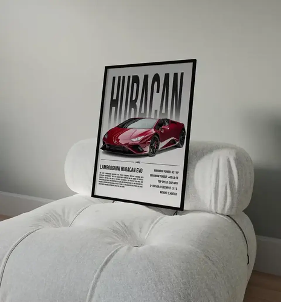 Cuadro Auto Lamborghini Huracán Evo Spyder Tinto + Marco 3