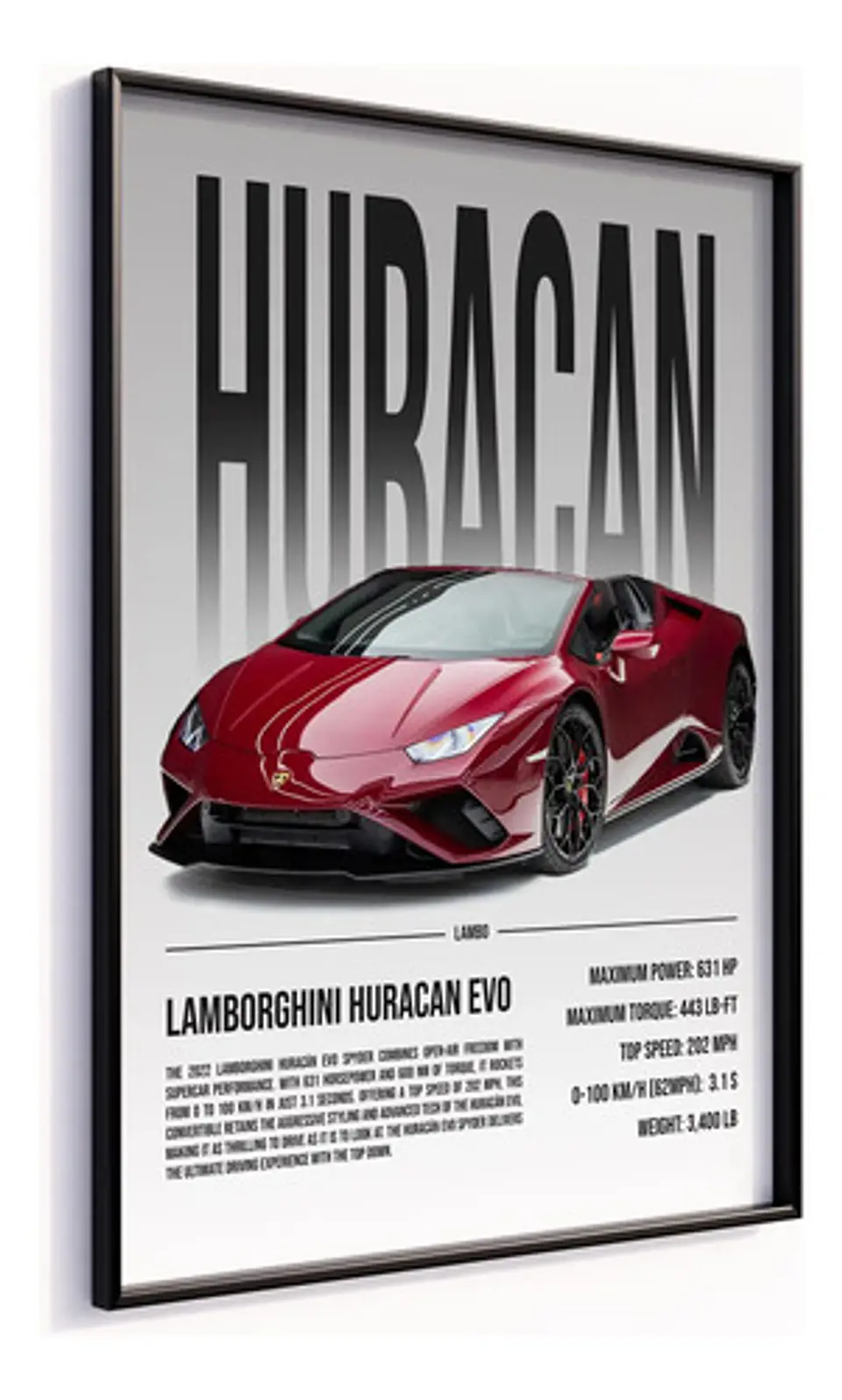 Cuadro Auto Lamborghini Huracán Evo Spyder Tinto + Marco 4