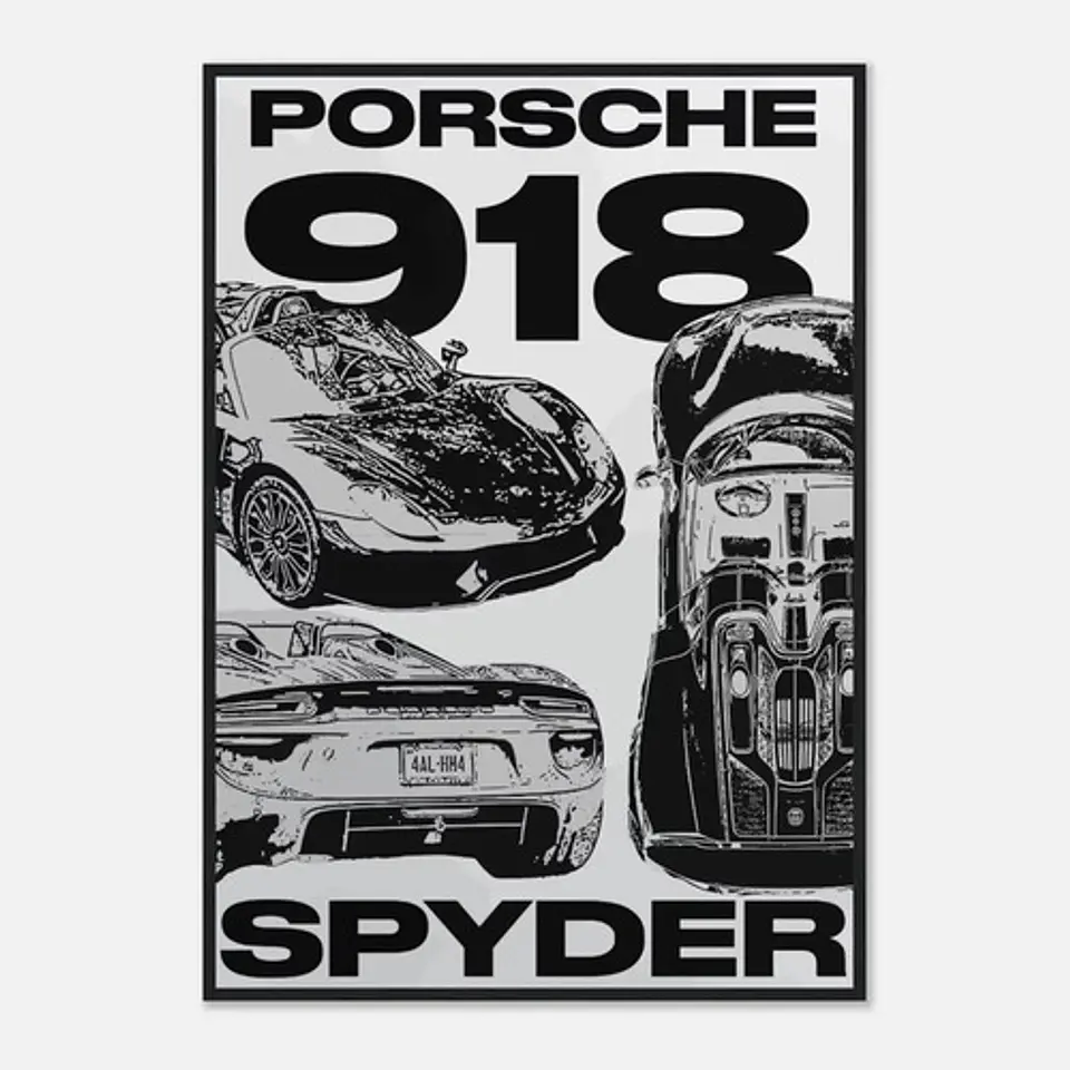 Cuadro Auto Porsche 918 Spyder Deportivo + Marco Negro 1