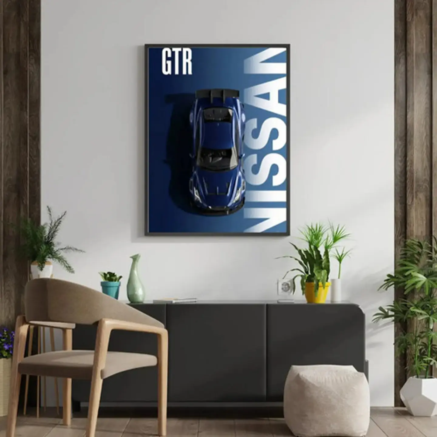 Cuadro Auto Nissan Gt-r R35 Jdm Azul Deportivo + Marco 2