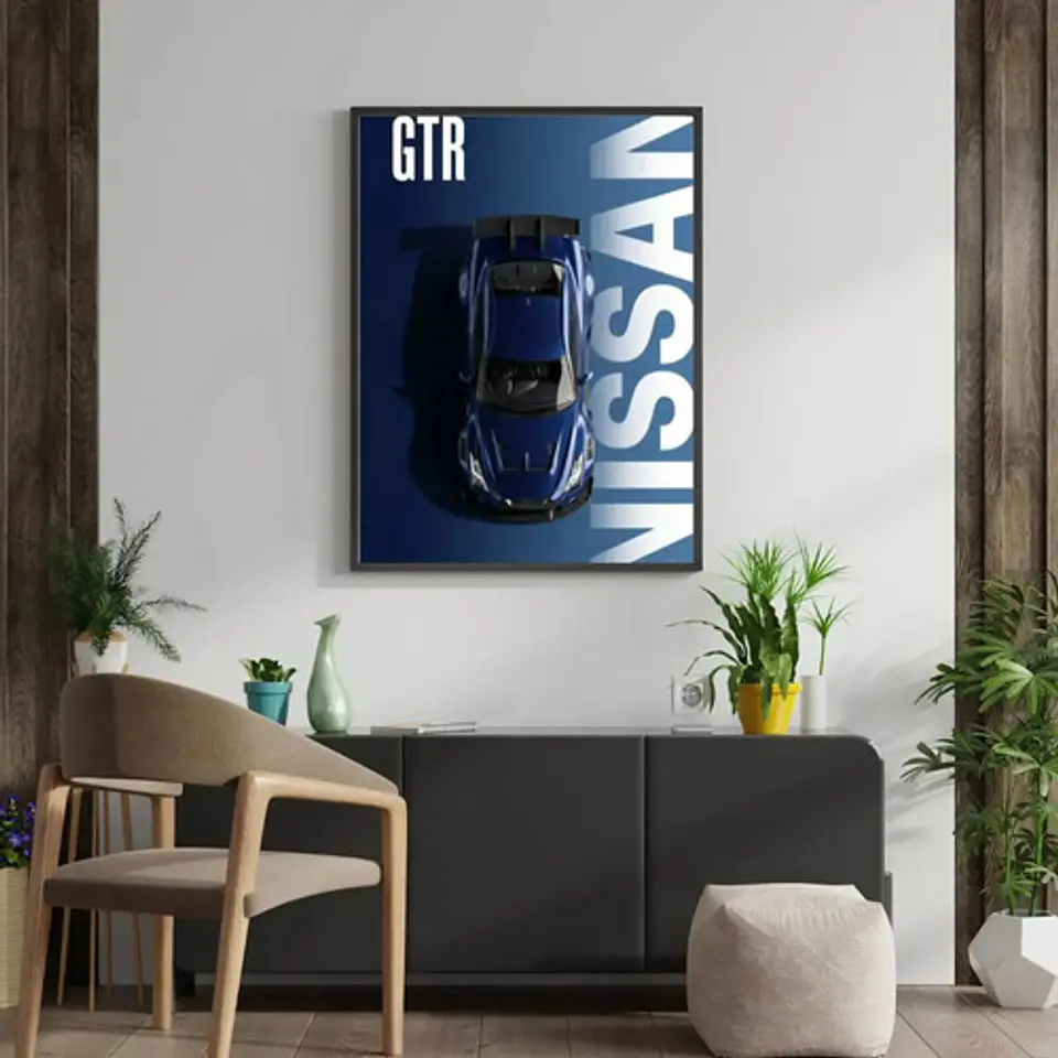 Cuadro Auto Nissan Gt-r R35 Jdm Azul Deportivo + Marco 2