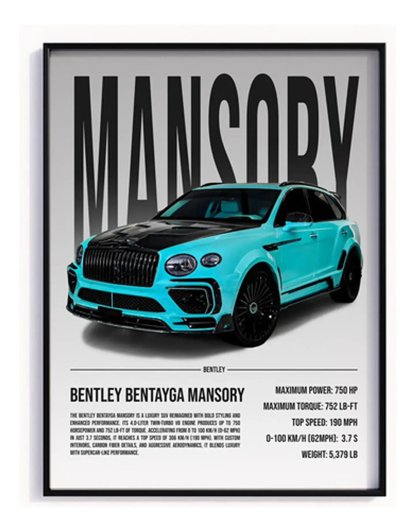 Cuadro Auto Bentley Bentayga Mansory Deportivo + Marco 2