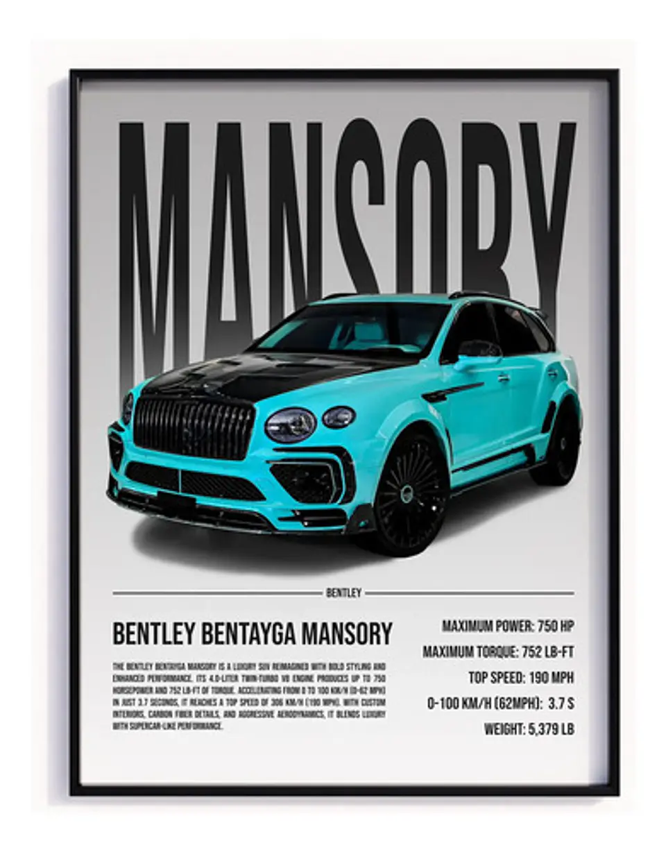 Cuadro Auto Bentley Bentayga Mansory Deportivo + Marco 2