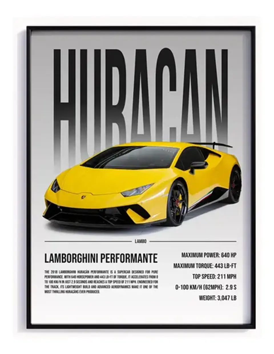 Cuadro Auto Lamborghini Huracán Performante  + Marco 2