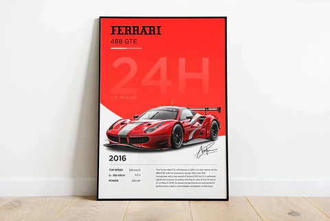 Cuadro Auto Ferrari 488 Gte Le Mans + Marco