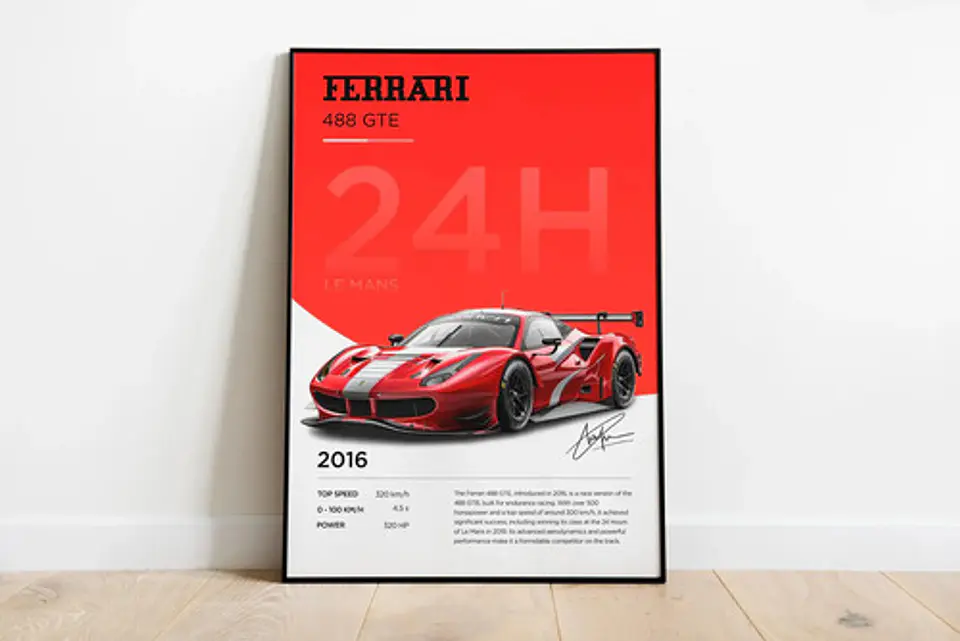 Cuadro Auto Ferrari 488 Gte Le Mans + Marco 1