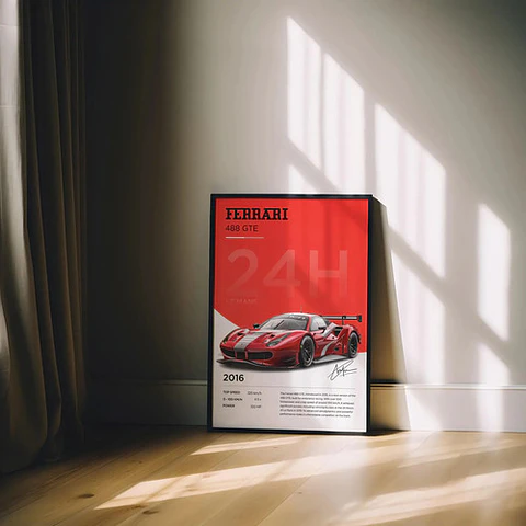 Cuadro Auto Ferrari 488 Gte Le Mans + Marco