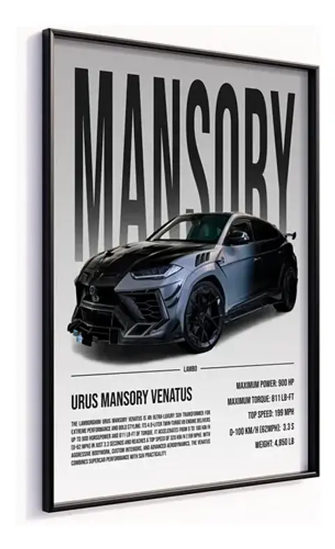 Cuadro Auto Lamborghini Urus Mansory Deportivo + Marco